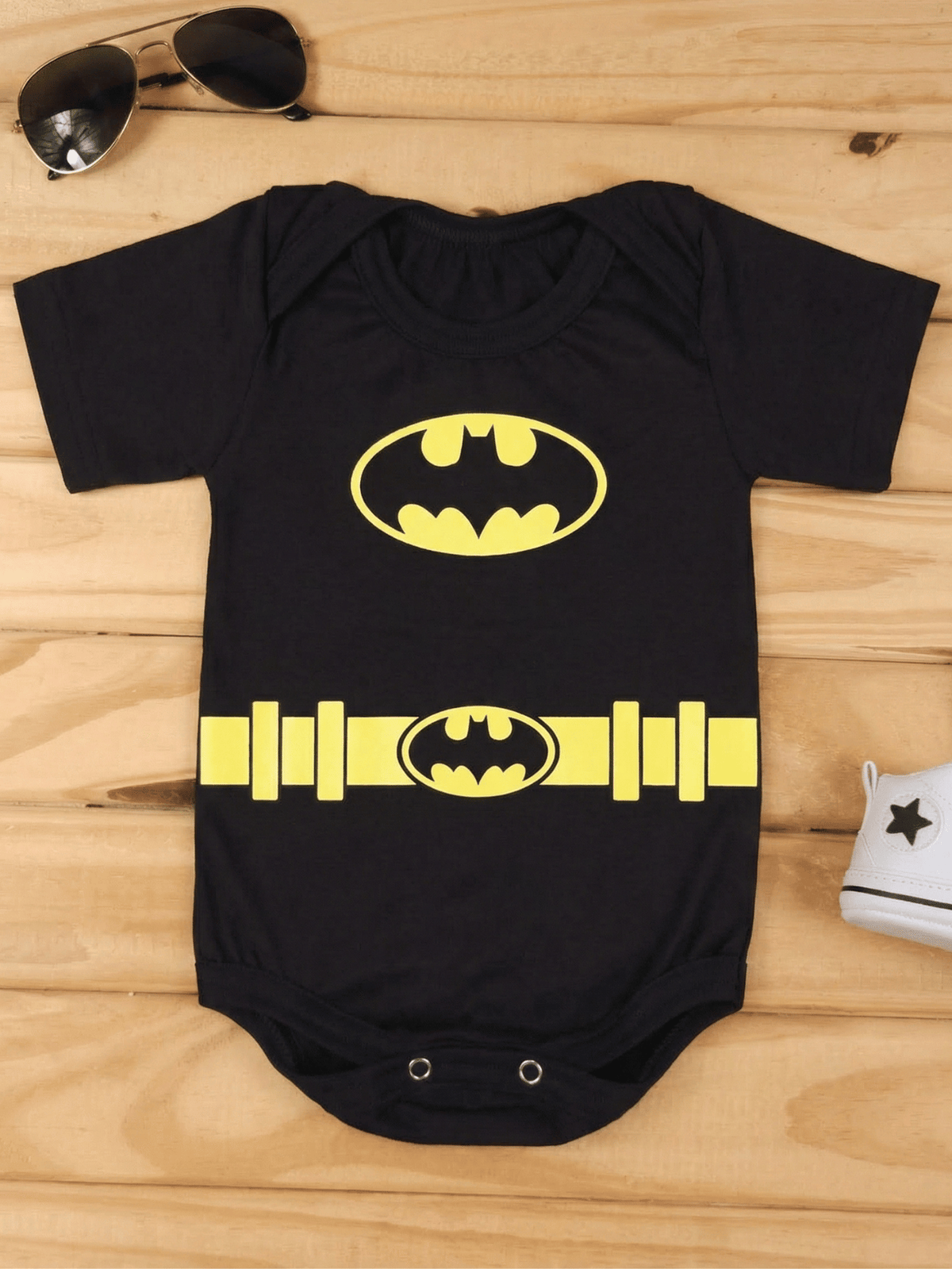Body Bebê Menino Batman 100% Algodão Preto Manga Curta Mesversário