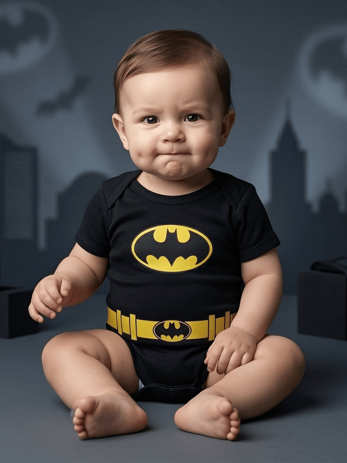 Body Bebê Menino Batman 100% Algodão Preto Manga Curta Mesversário