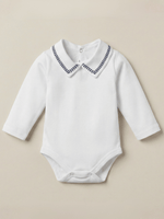 Body Bebê Menino Branco com Gola Polo Trigal Marinho Manga Longa 100% Algodão