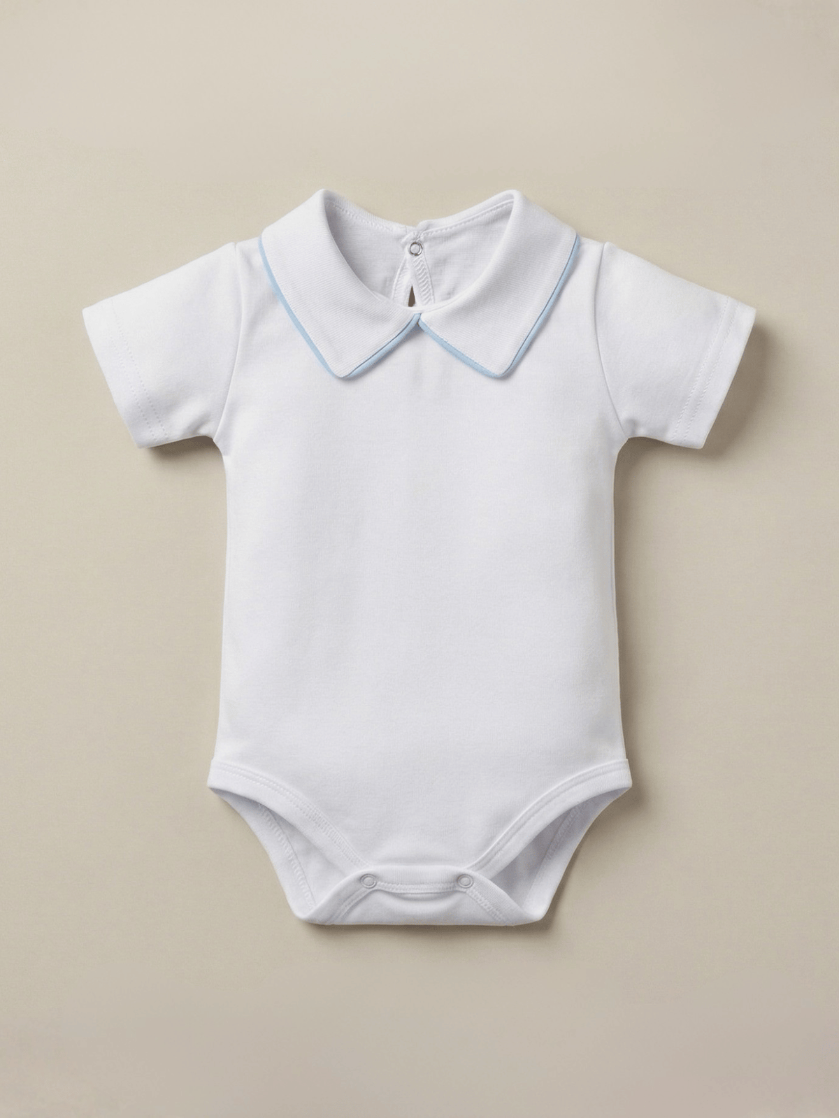 Body Bebê Menino Branco com Gola Polo Vivo Azul Manga Curta 100% Algodão