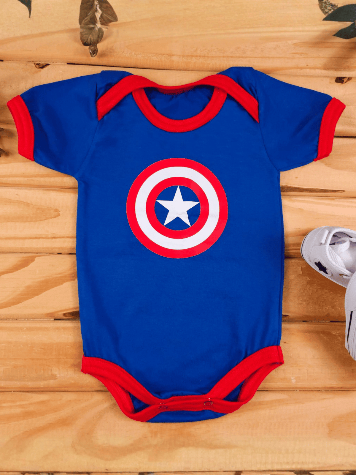 Body Bebê Menino Capitão América Fantasia Mesversário 100% Algodão