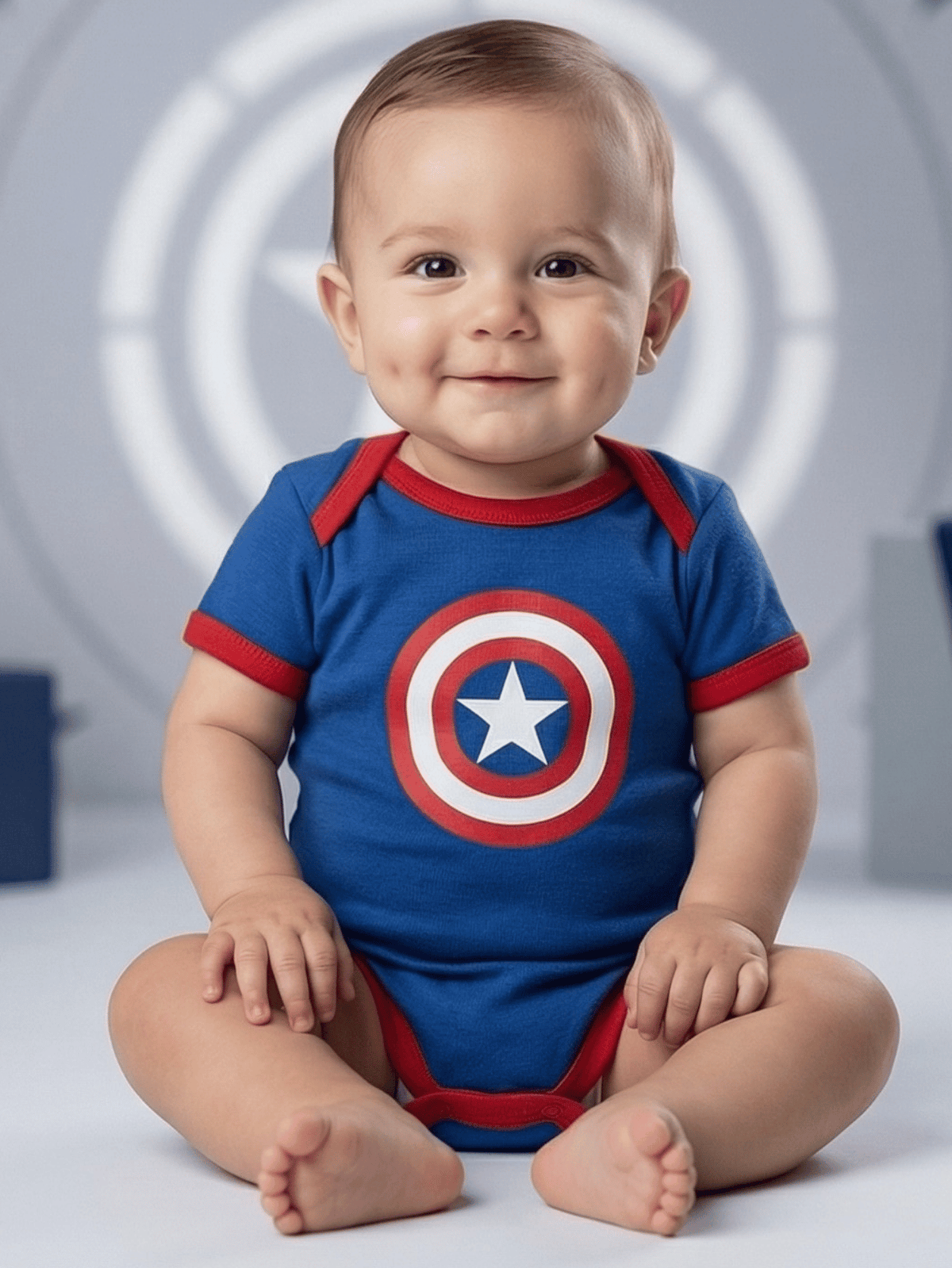 Body Bebê Menino Capitão América Fantasia Mesversário 100% Algodão