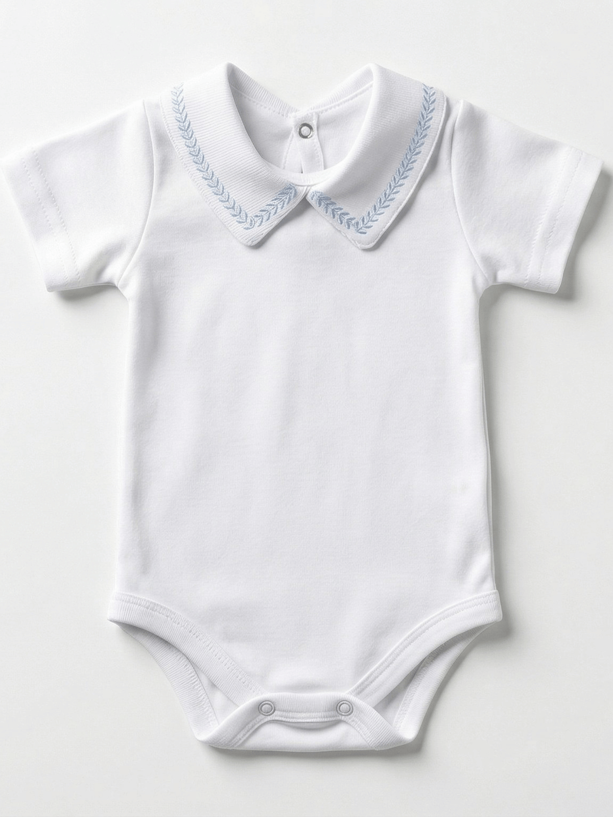 Body Bebê Menino Branco com Gola Polo Trigal Azul Manga Curta 100% Algodão
