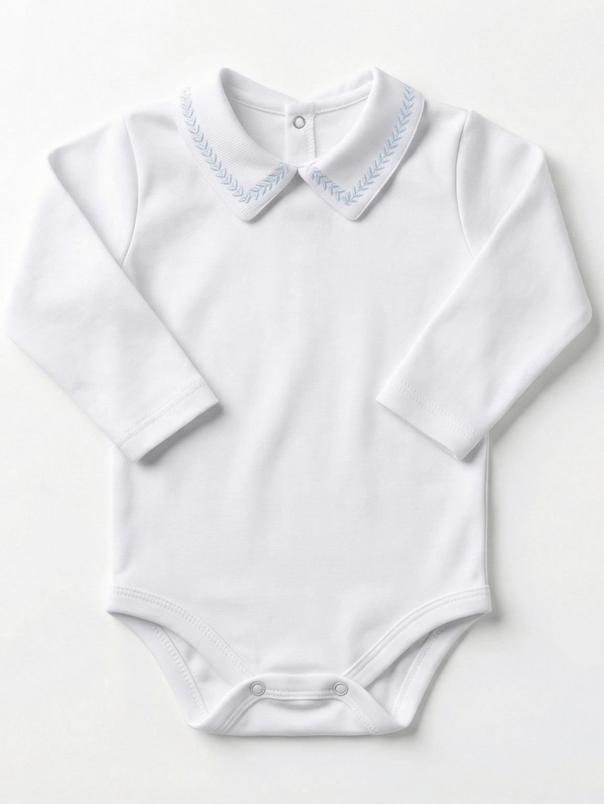 Body Bebê Menino Branco com Gola Polo Trigal Azul Manga Longa 100% Algodão