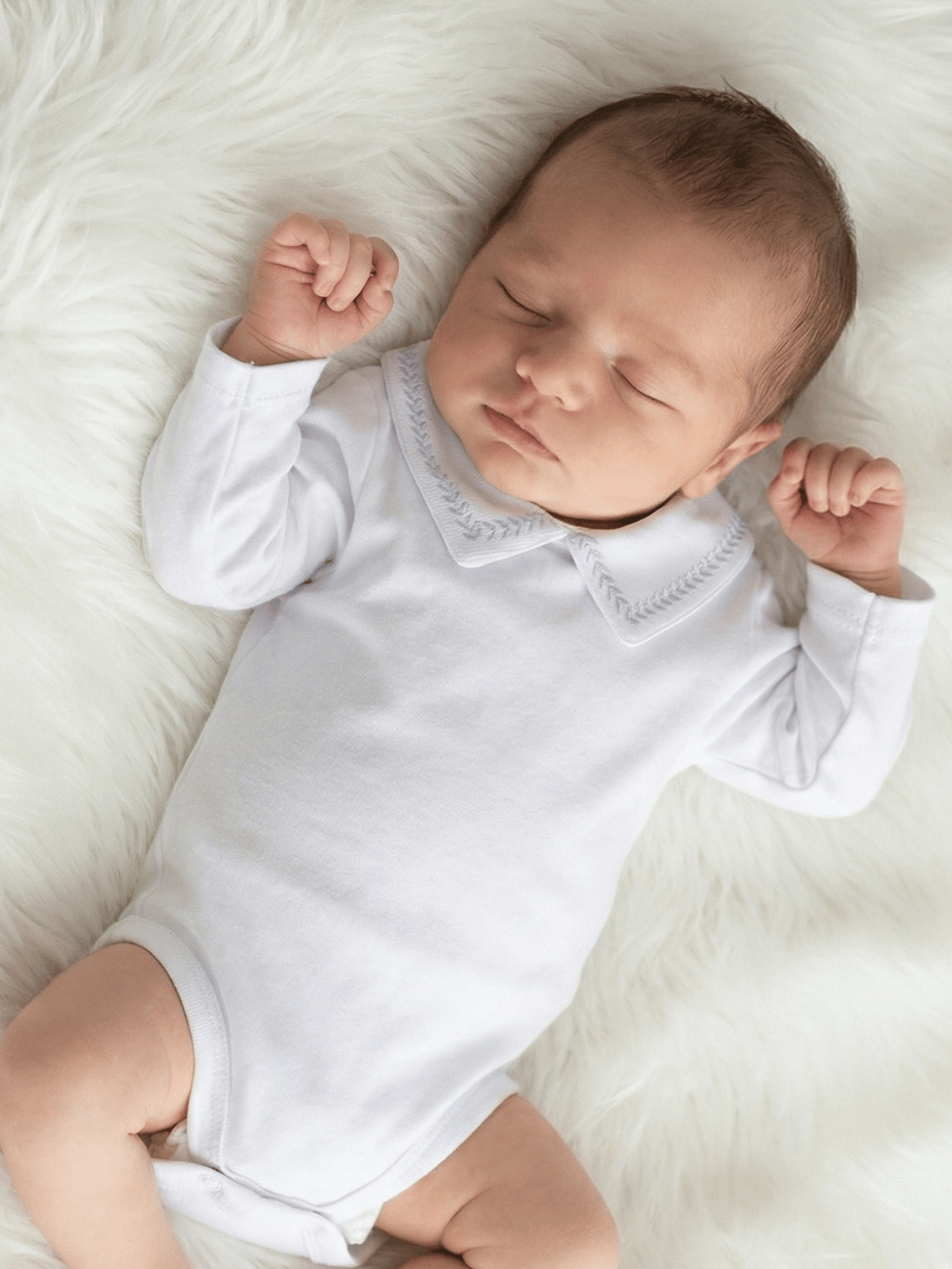 Body Bebê Menino Branco com Gola Polo Trigal Azul Manga Longa 100% Algodão