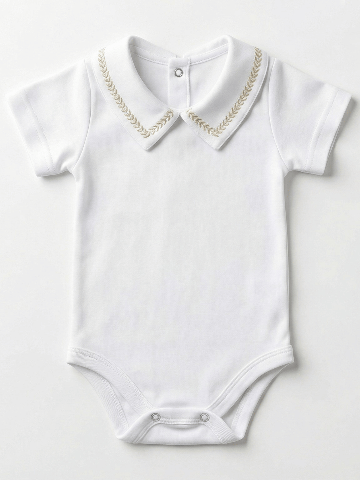 Body Bebê Menino Branco com Gola Polo Trigal Cappuccino Manga Curta 100% Algodão
