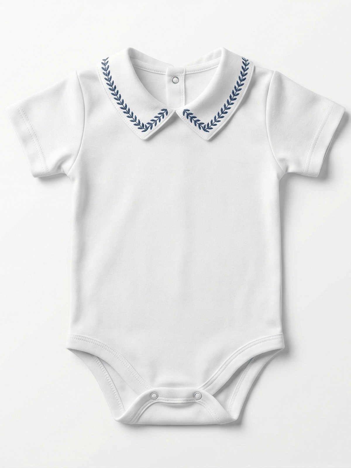 Body Bebê Menino Branco com Gola Polo Trigal Marinho Manga Curta 100% Algodão