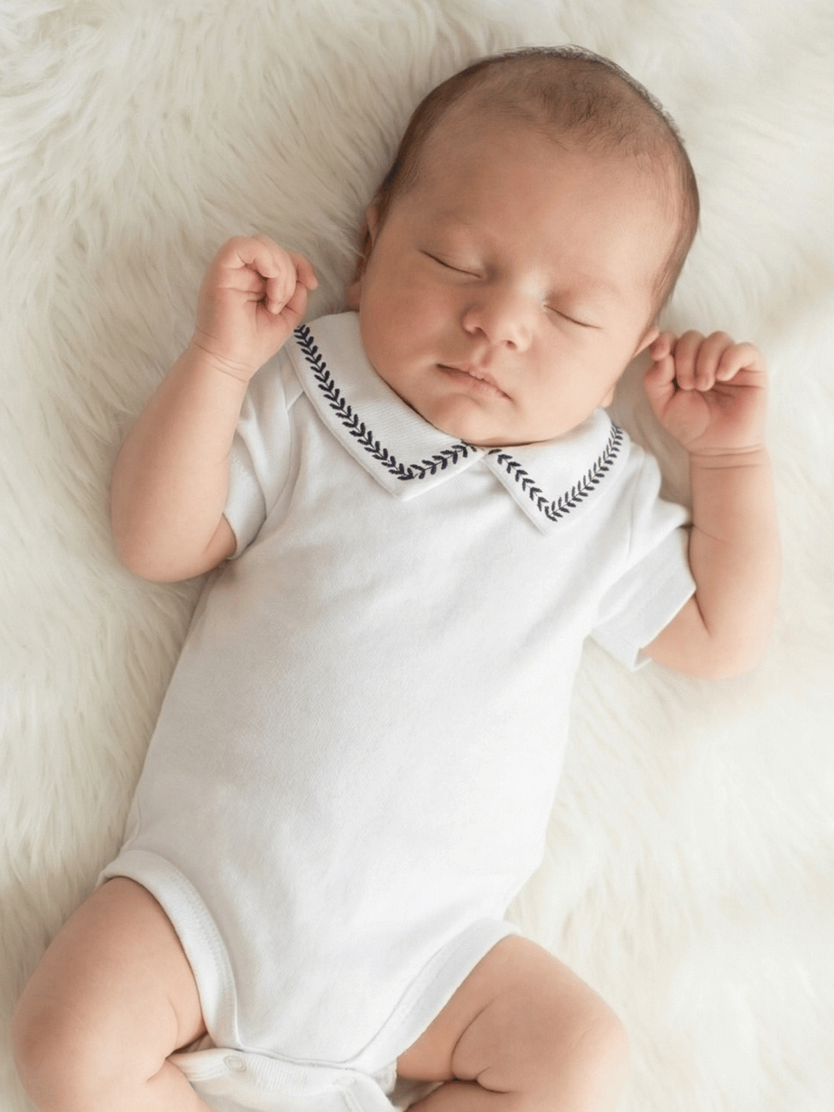 Body Bebê Menino Branco com Gola Polo Trigal Marinho Manga Curta 100% Algodão