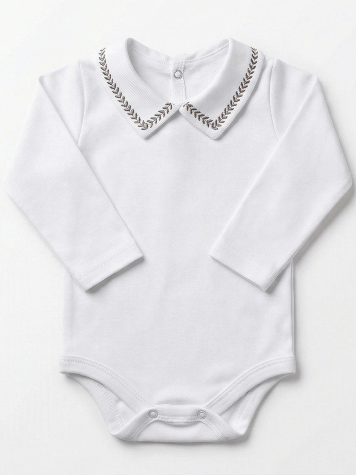 Body Bebê Menino Branco com Gola Polo Trigal Café Manga Longa 100% Algodão