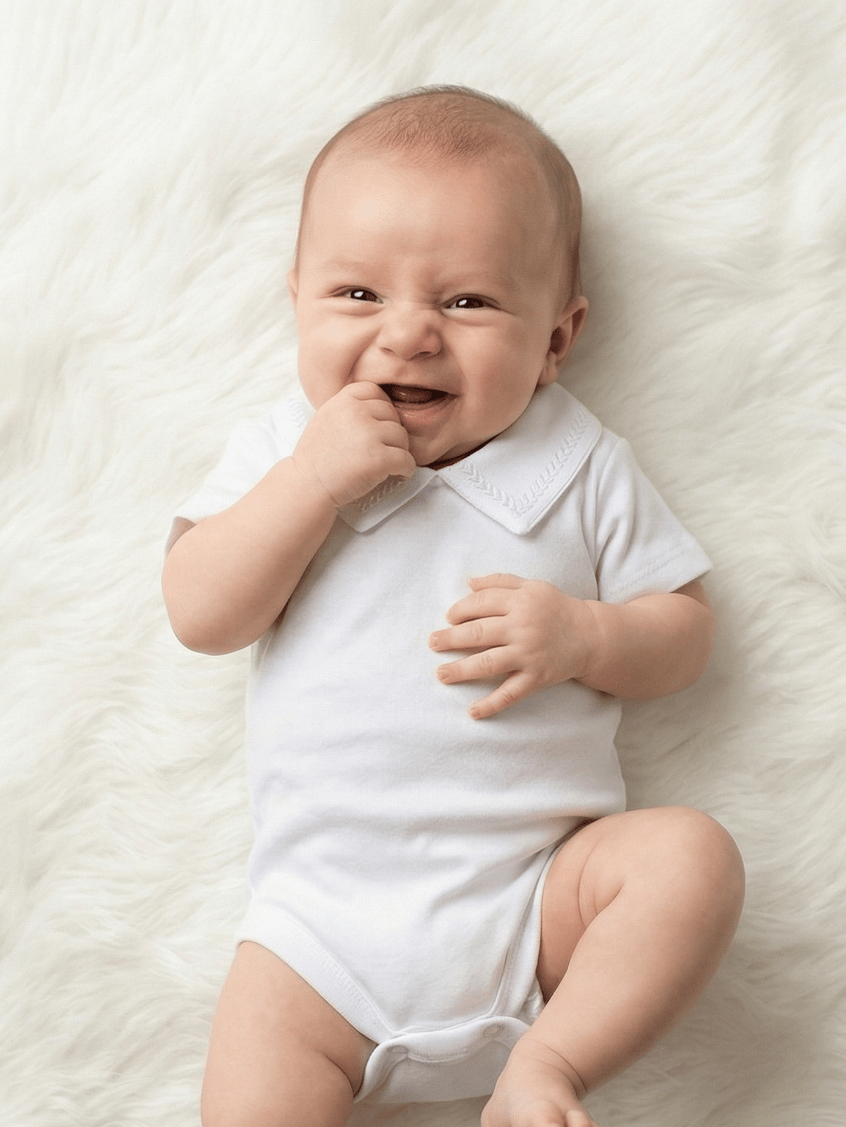 Body Bebê Menino Branco com Gola Polo Trigal Branco Manga Curta 100% Algodão