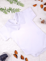 Body Bebê Menino Branco com Gola Polo Trigal Branco Manga Curta 100% Algodão