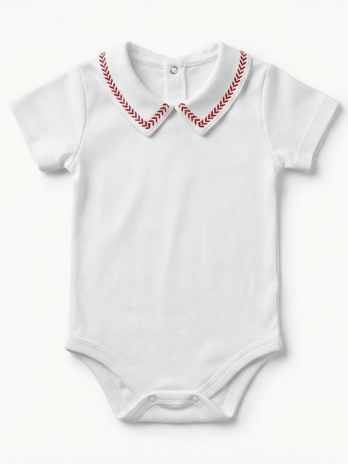 Body Bebê Menino Branco com Gola Polo Trigal Vermelho Manga Curta 100% Algodão