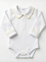 Body Bebê Menino Branco com Gola Polo Vivo Amarelo Manga Longa 100% Algodão