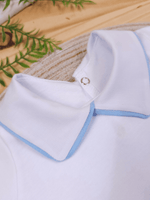 Body Bebê Menino Branco com Gola Polo Vivo Azul Manga Longa 100% Algodão