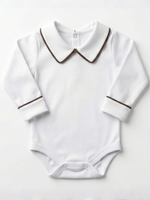 Body Bebê Menino Branco com Gola Polo Vivo Café Manga Longa 100% Algodão