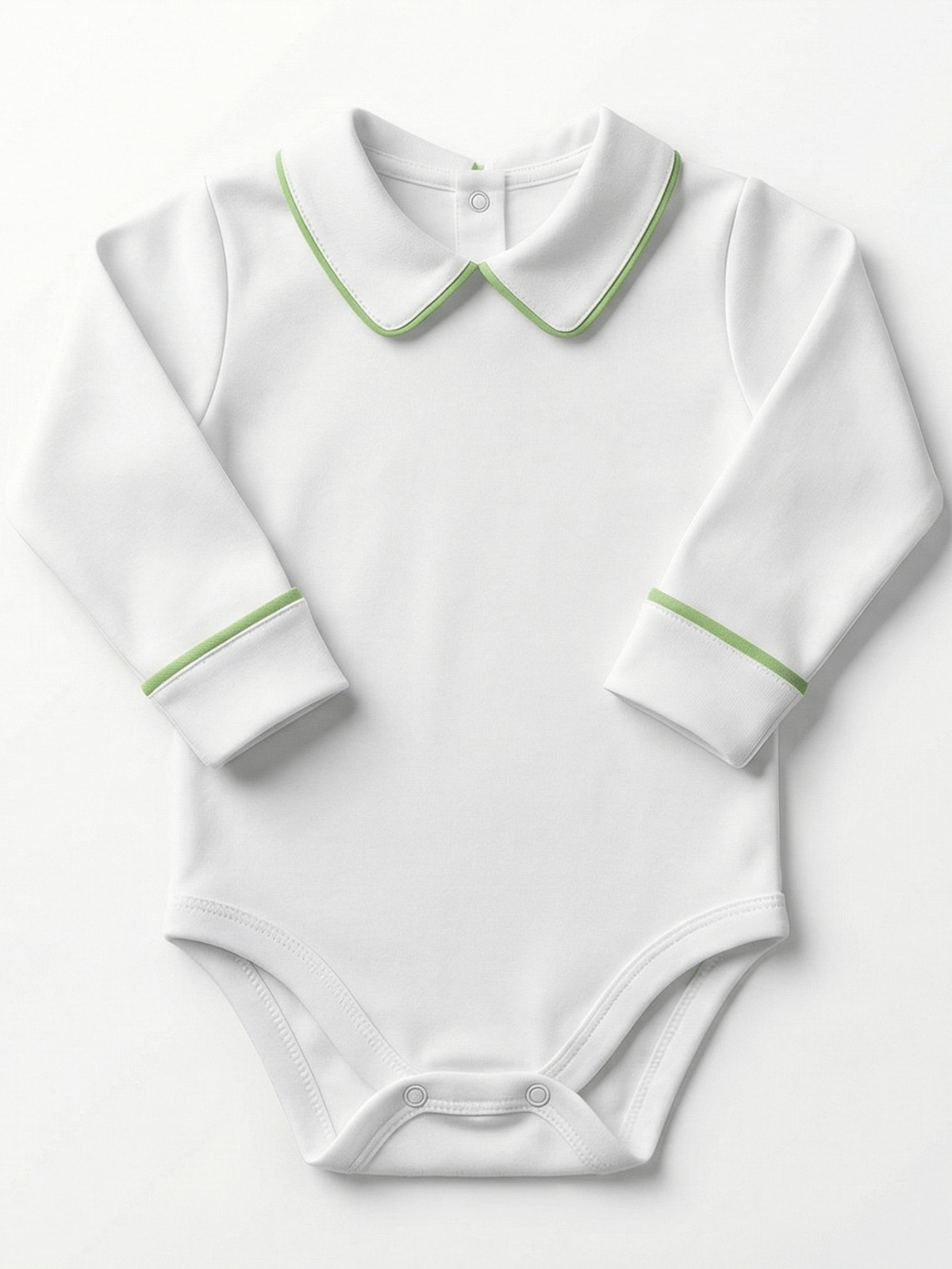 Body Bebê Menino Branco com Gola Polo Vivo Verde Manga Longa 100% Algodão