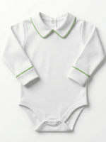 Body Bebê Menino Branco com Gola Polo Vivo Verde Manga Longa 100% Algodão