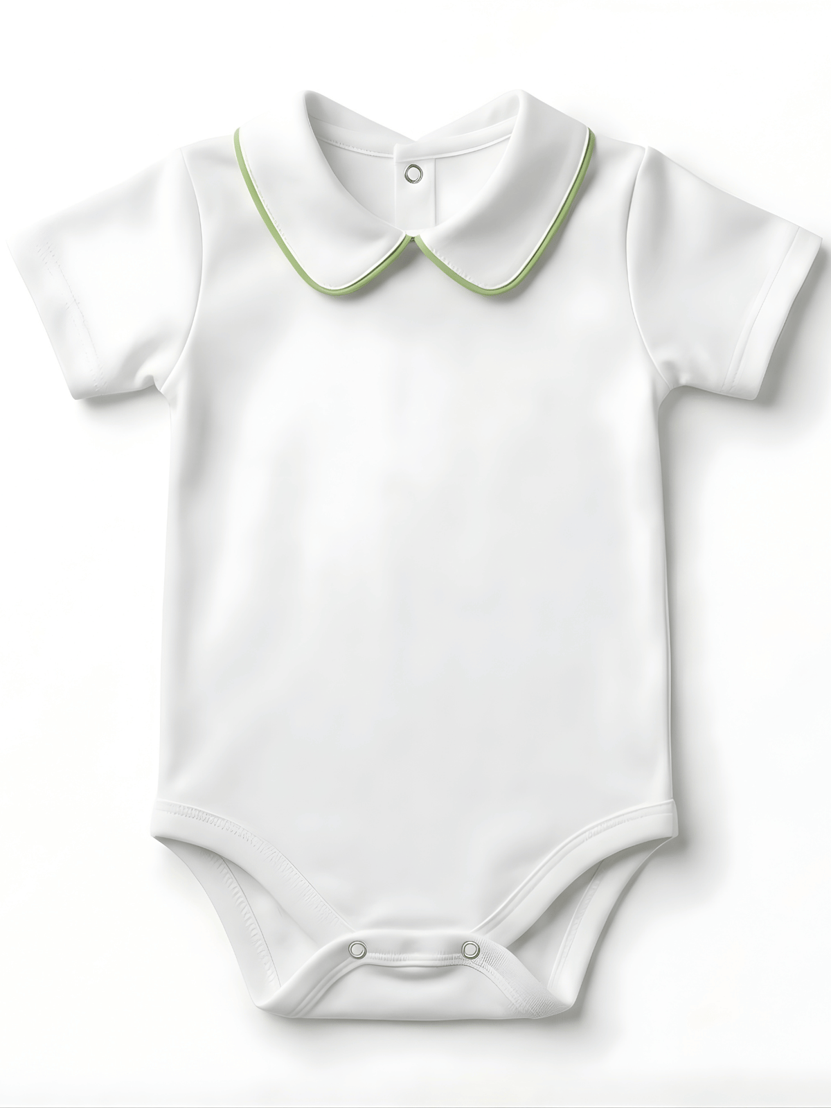 Body Bebê Menino Branco com Gola Polo Vivo Verde Manga Curta 100% Algodão