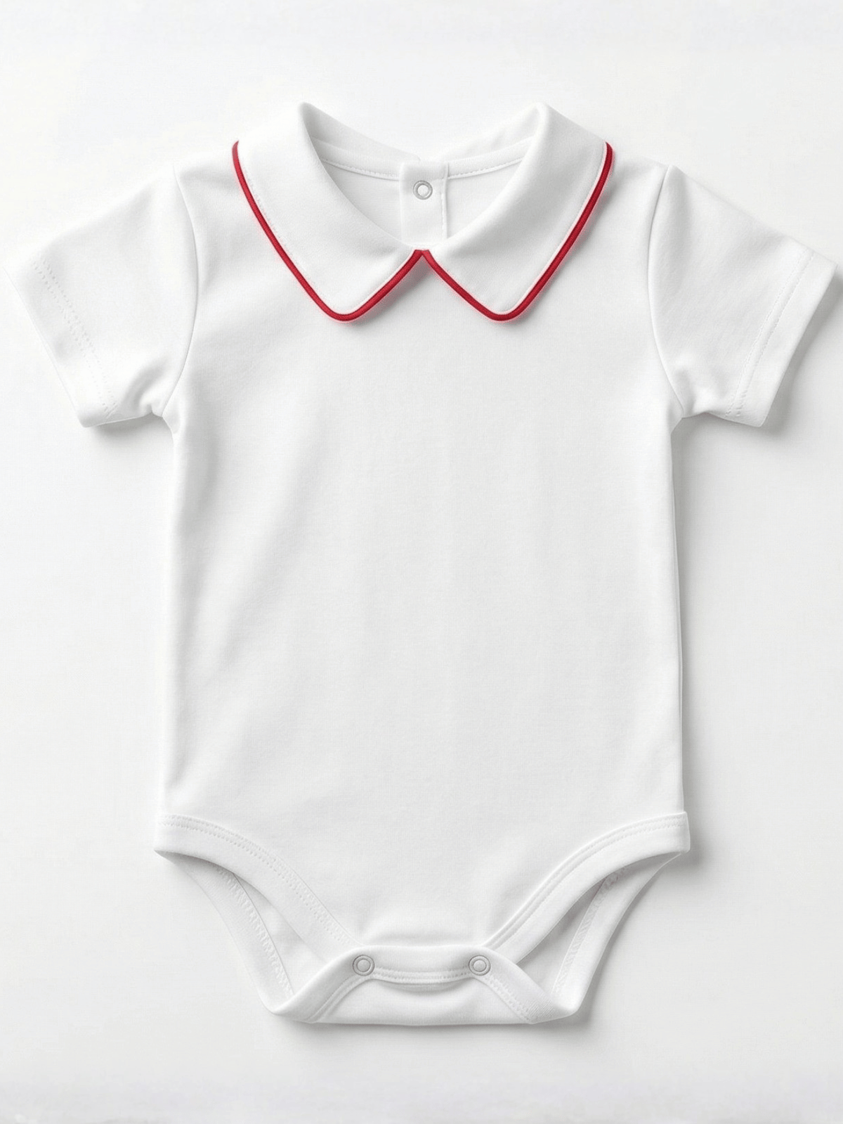 Body Bebê Menino Branco com Gola Polo Vivo Vermelho Manga Curta 100% Algodão
