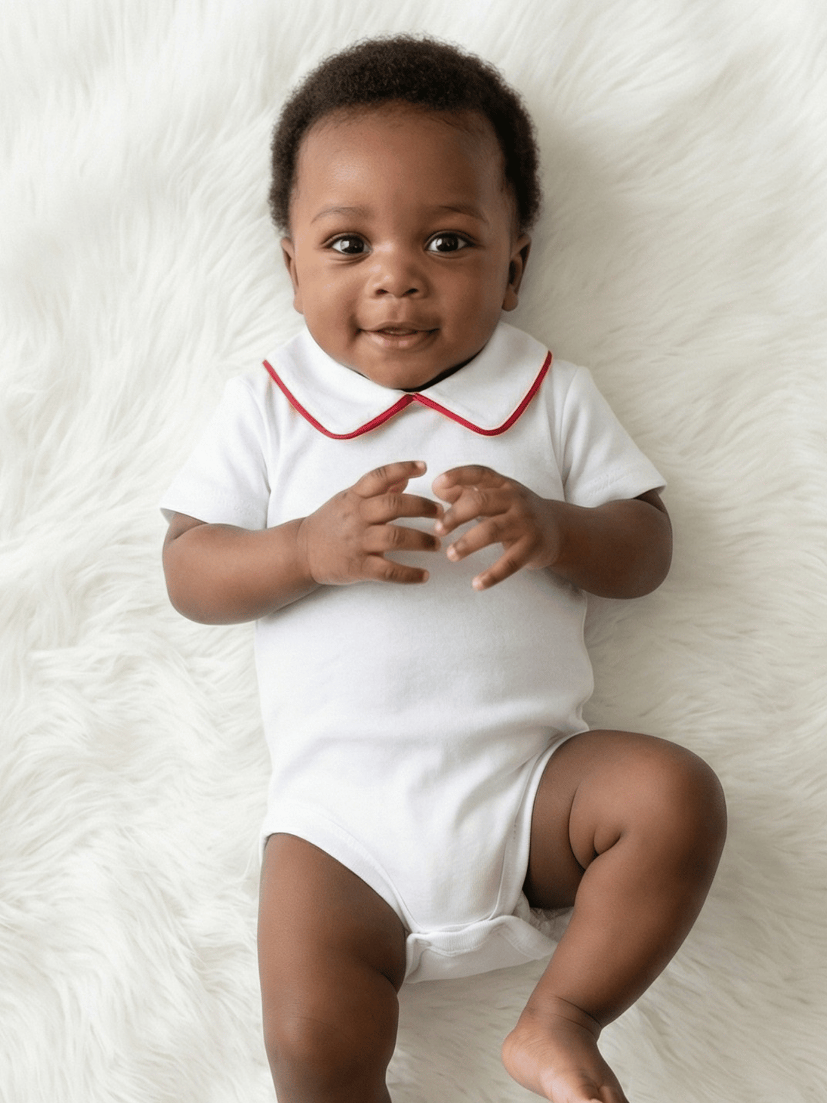 Body Bebê Menino Branco com Gola Polo Vivo Vermelho Manga Curta 100% Algodão