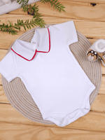 Body Bebê Menino Branco com Gola Polo Vivo Vermelho Manga Curta 100% Algodão