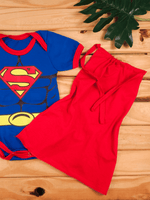 Body Bebê Mesversario Menino Superman E Capa Fantasia Temática