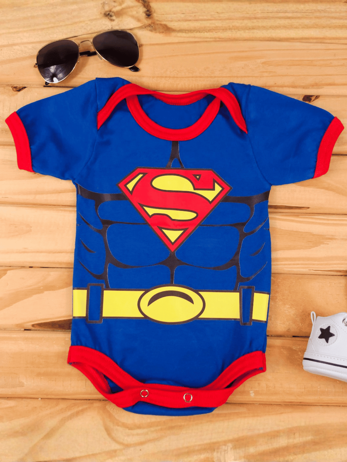 Body Bebê Menino Mesversario Superman Fantasia Temática 100% Algodão