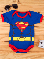 Body Bebê Menino Mesversario Superman Fantasia Temática 100% Algodão