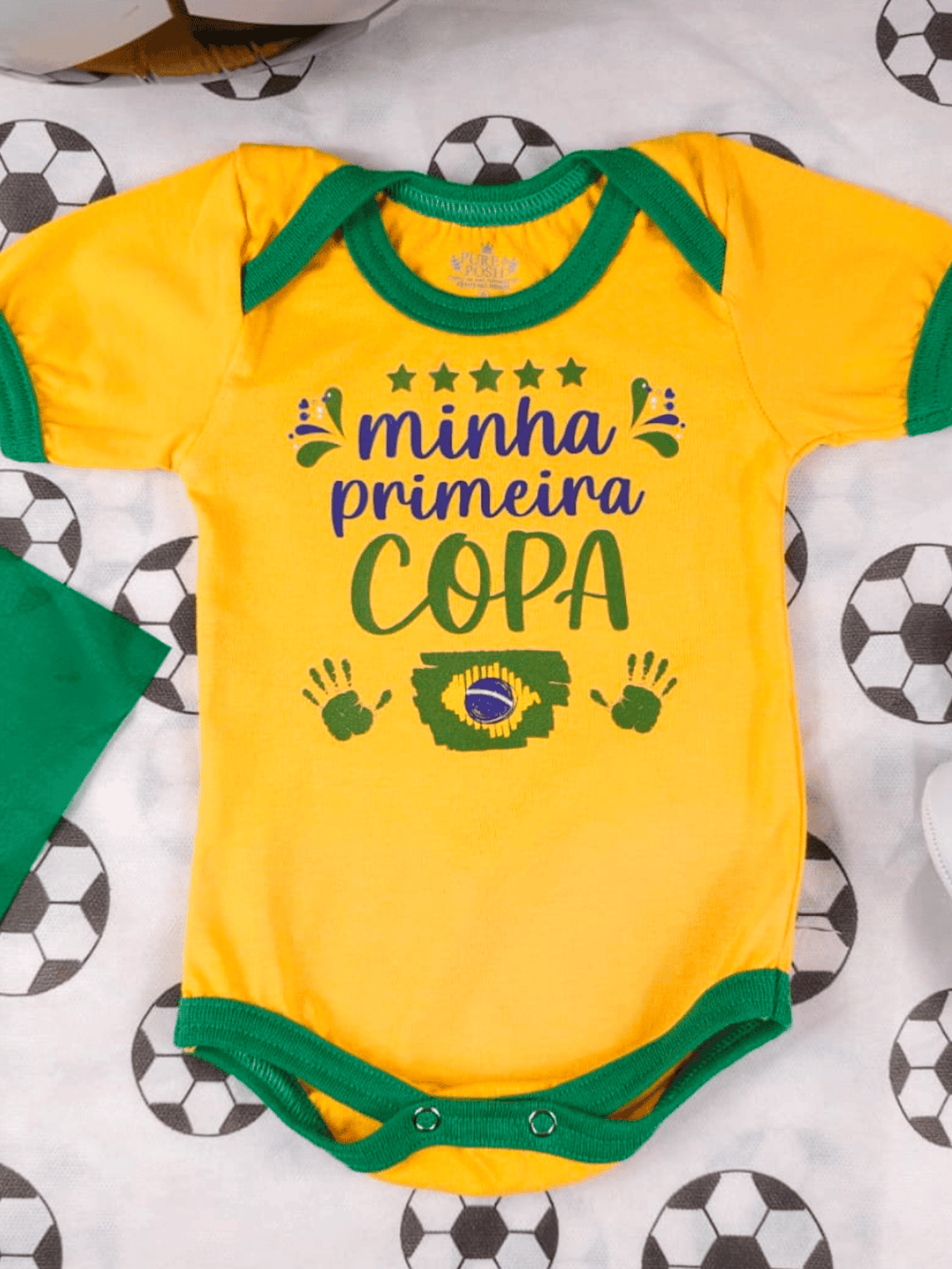 Body Bebê Brasil Manga Curta Copa do Mundo 100% Algodão