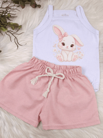 Conjunto Bebê Menina Coelhinha Body Alcinha e Short Linho