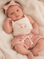 Conjunto Bebê Menina Coelhinha Body Alcinha e Short Linho