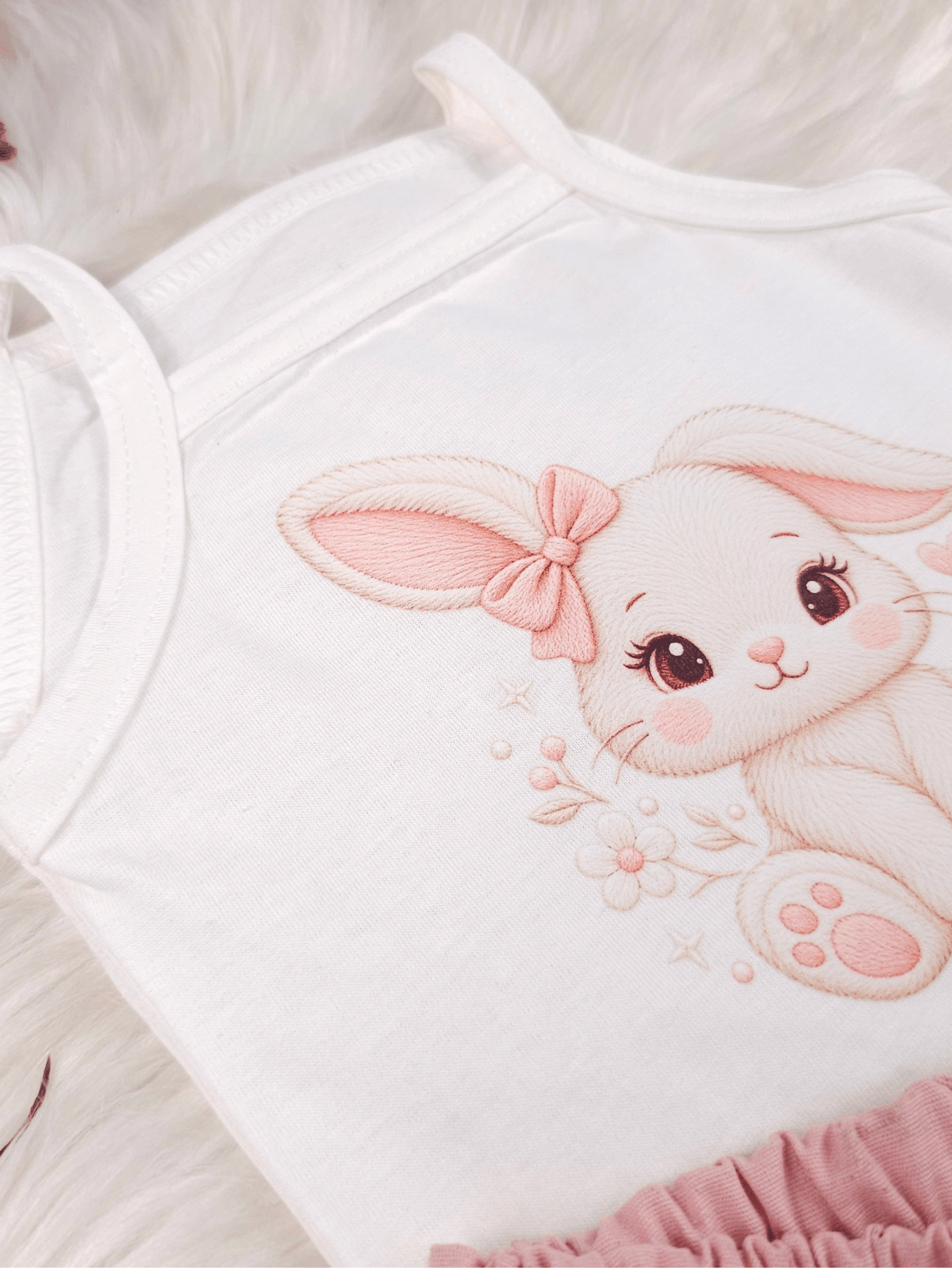Conjunto Bebê Menina Coelhinha Body Alcinha e Short Linho