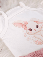 Conjunto Bebê Menina Coelhinha Body Alcinha e Short Linho