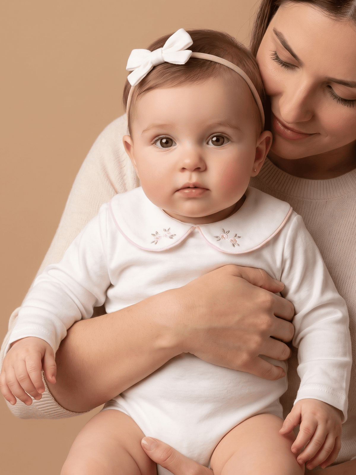 Body Menina Saída de Maternidade Off-White com Gola Bordada Rococó