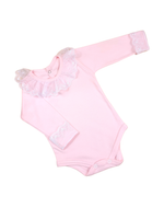 Body Infantil Menina Gola Rendada 100 Algodão Manga Longa RN ao G