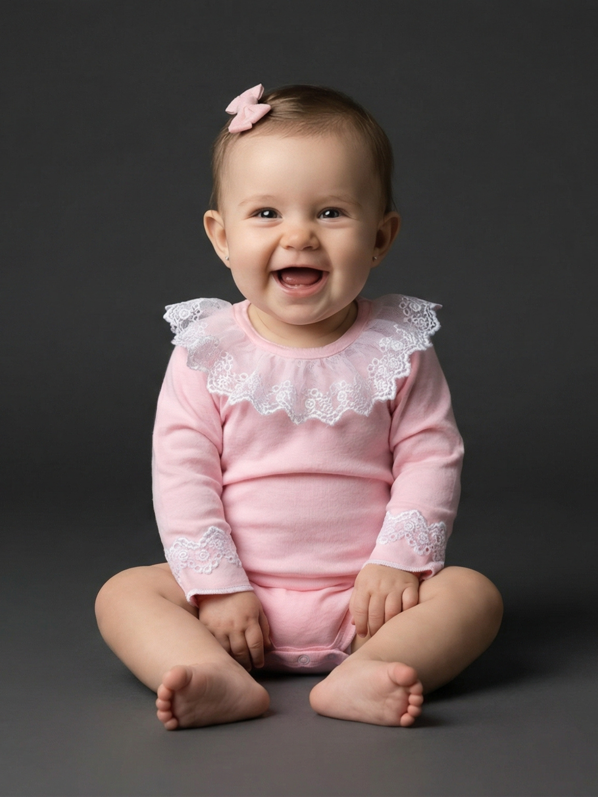 Body Infantil Menina Gola Rendada 100 Algodão Manga Longa RN ao G