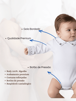 Body Algodão Menino – Gola Bordada, Punho Bordado – Tamanhos RN a G