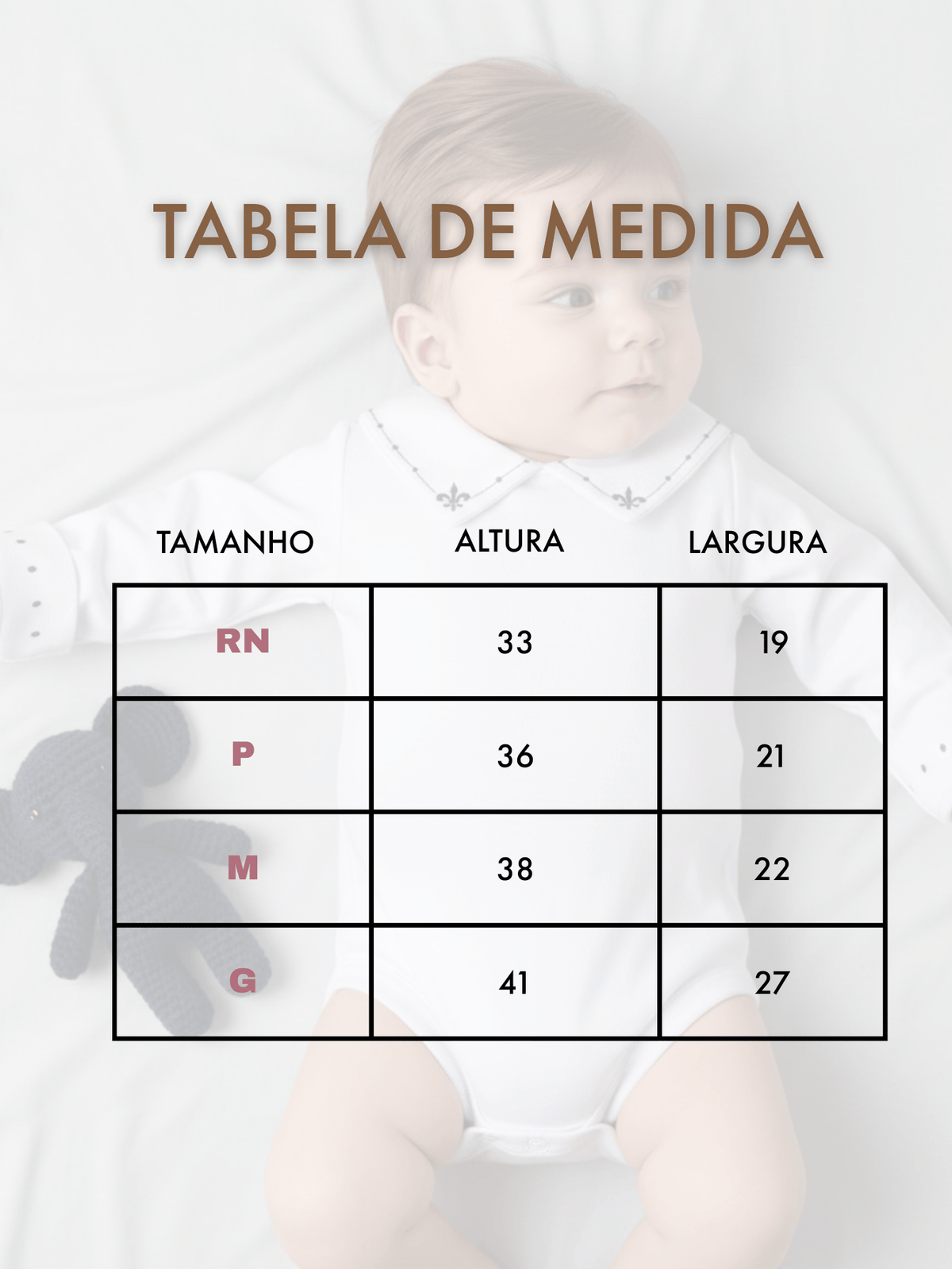 Body Algodão Menino – Gola Bordada, Punho Bordado – Tamanhos RN a G
