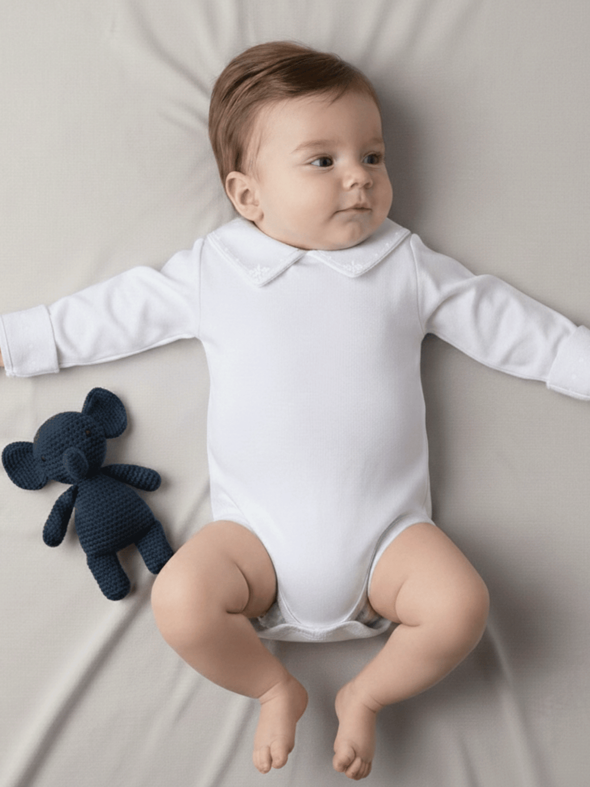 Body Algodão Menino – Gola Bordada, Punho Bordado – Tamanhos RN a G