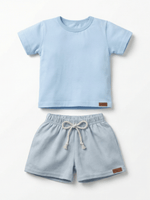 Conjunto Bebê Menino Verão Camiseta Algodão 100% + Short Linho Azul Bebê/Azul (0-4)