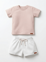 Conjunto Bebê Menino Verão Camiseta Algodão 100% + Short Linho Cappuccino/Branco (0-4)
