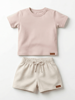 Conjunto Bebê Menino Verão Camiseta Algodão 100% + Short Linho Cappuccino/Off-White (0-4)