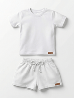 Conjunto Bebê Menino Verão Camiseta Algodão 100% + Short Linho Branco (0-4)