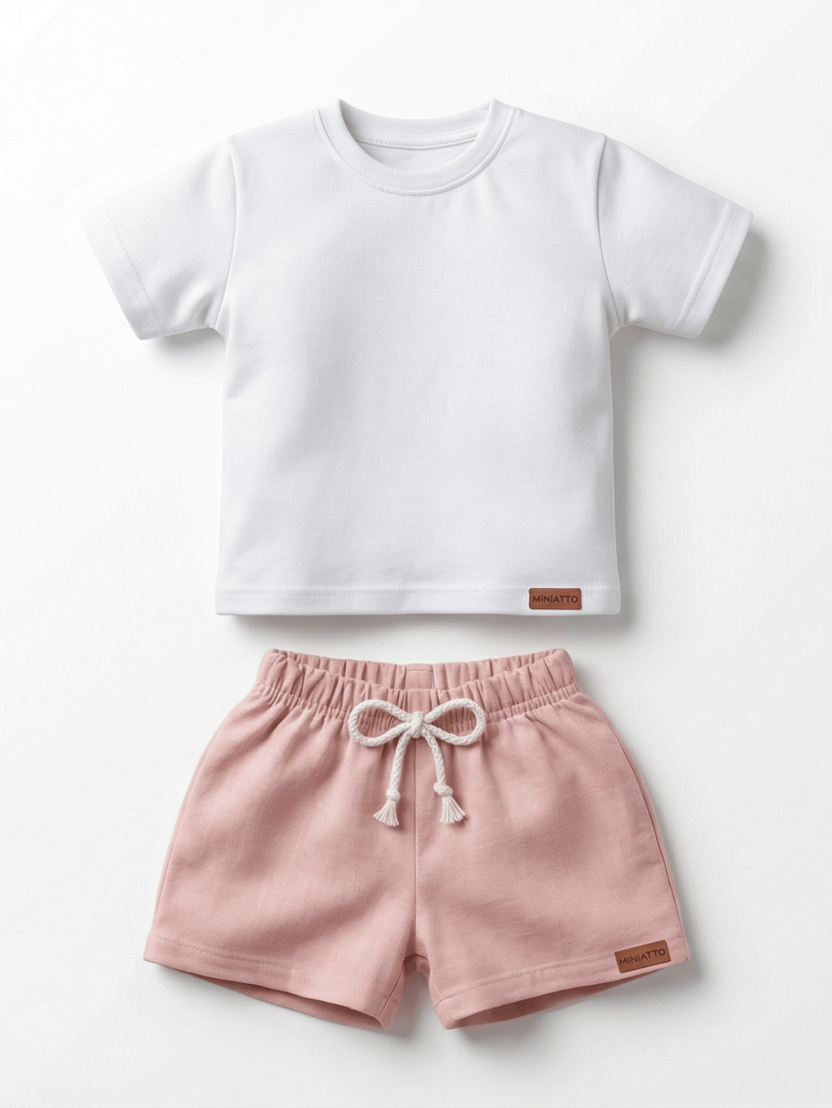 Conjunto Bebê Menino Verão Camiseta Algodão 100% + Short Linho Branco/Rosa (0-4)
