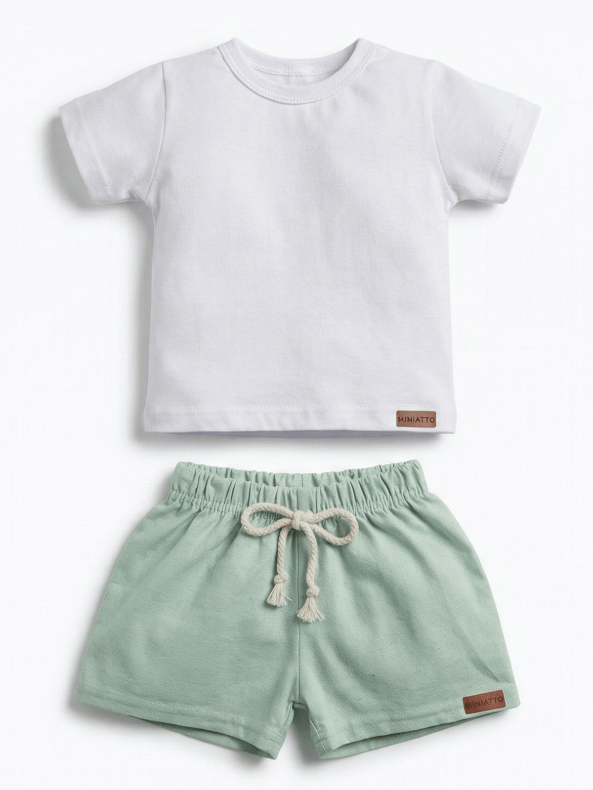 Conjunto Bebê Menino Verão Camiseta Algodão 100% + Short Linho Branco/Verde (0-4)