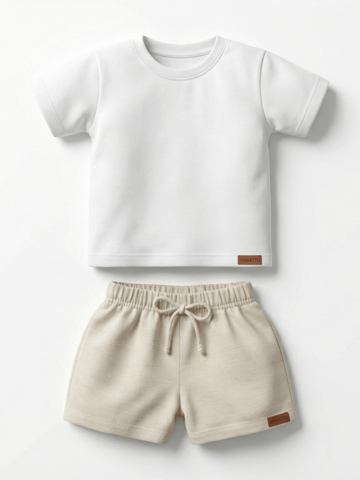Conjunto Bebê Menino Verão Camiseta Algodão 100% + Short Linho Branco/Off-White (0-4)