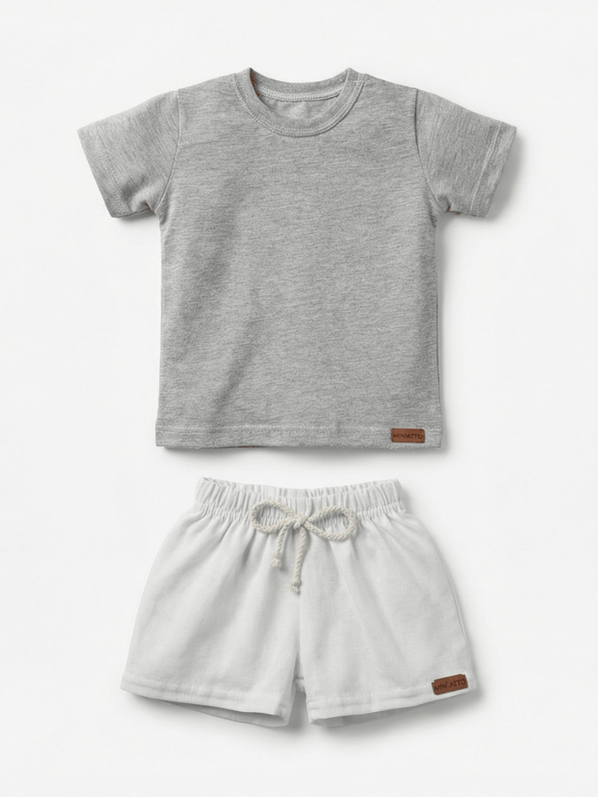 Conjunto Bebê Menino Verão Camiseta Algodão 100% + Short Linho Cinza Mescla/Branco (0-4)