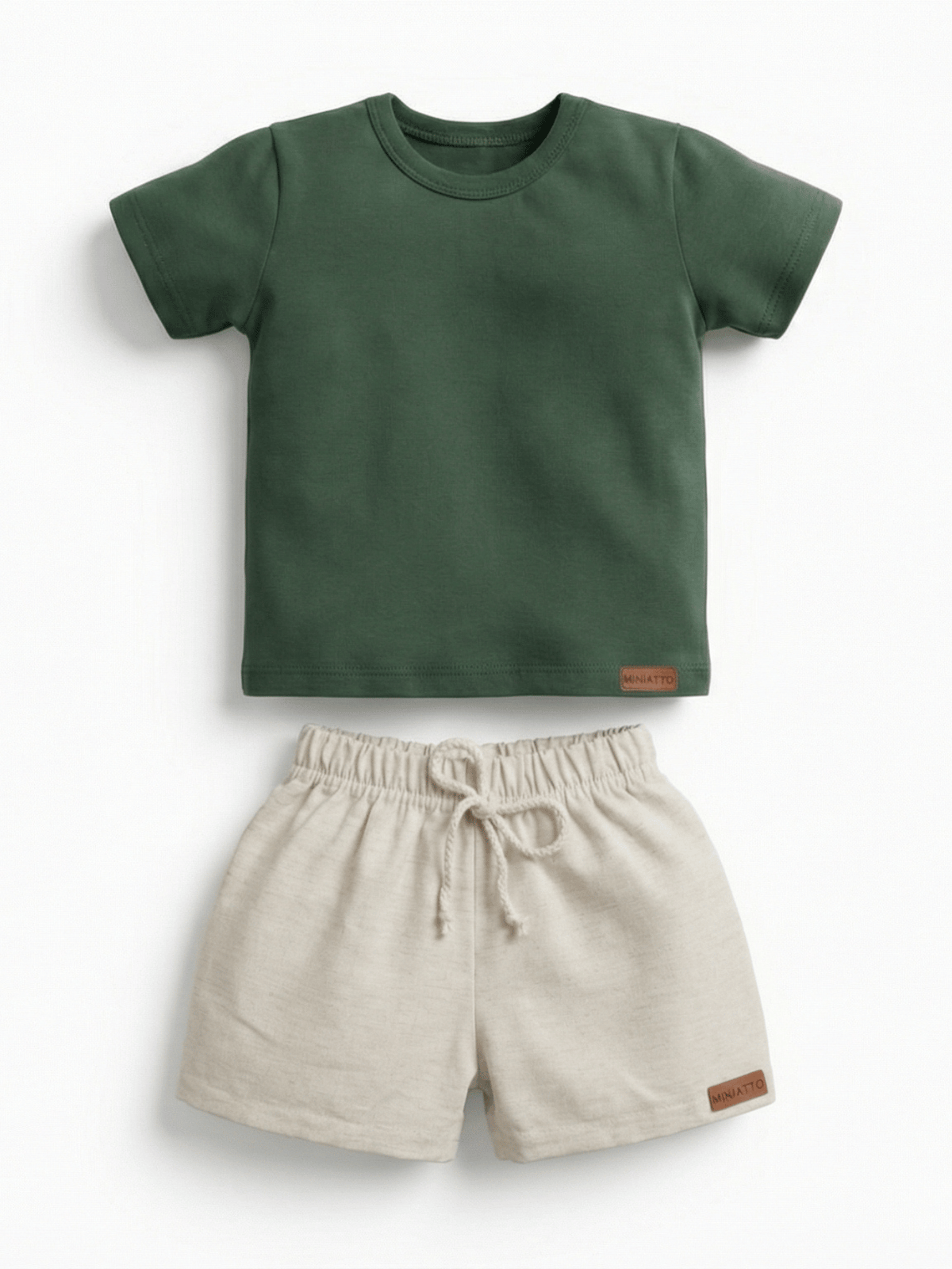 Conjunto Bebê Menino Verão Camiseta Algodão 100% + Short Linho Verde Militar/Off-White (0-4)