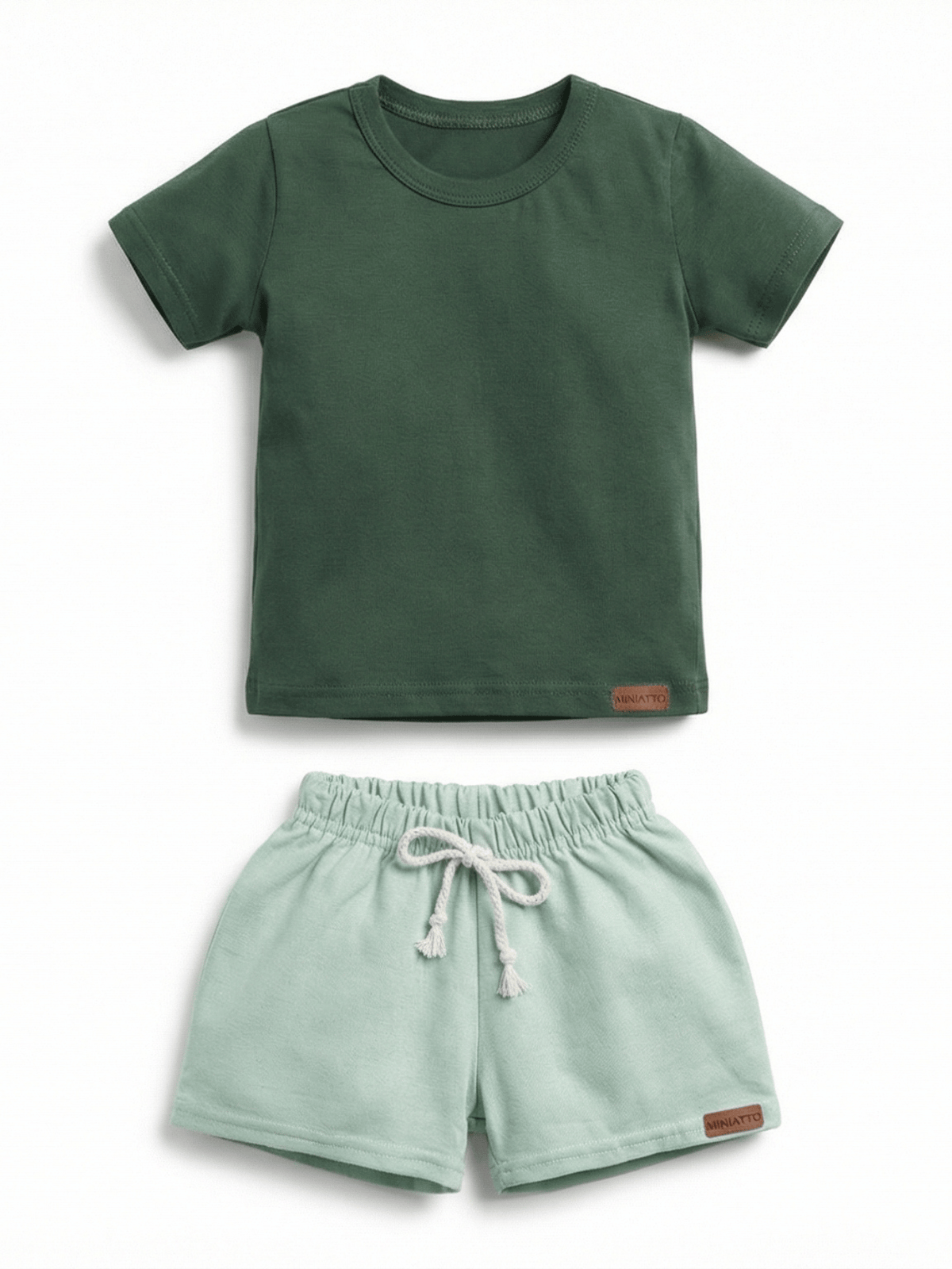 Conjunto Bebê Menino Verão Camiseta Algodão 100% + Short Linho Verde Militar/Verde (0-4) (Cópia)