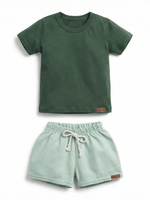 Conjunto Bebê Menino Verão Camiseta Algodão 100% + Short Linho Verde Militar/Verde (0-4) (Cópia)